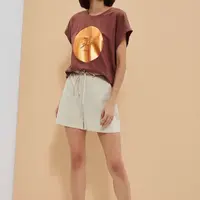 Ecru viskózové šortky se lnem