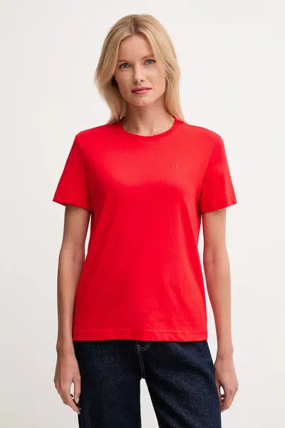 Bavlněné tričko Calvin Klein Jeans dámské, červená barva, LV047B224G