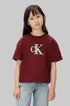 Dětské bavlněné tričko Calvin Klein Jeans vínová barva, IG0IG03040