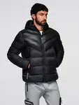Ombre Modern quilted men's jacket of combined materials - black