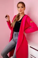 Long hooded cardigan in fuchsia color