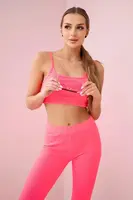 Striped top set with blouse pink neon