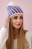 Kesi Dámska čiapka s pomponom Hanna K328 biela+riflovina