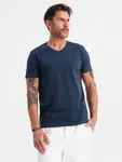 Ombre Men's BASIC classic cotton T-shirt with a v-neck - navy blue