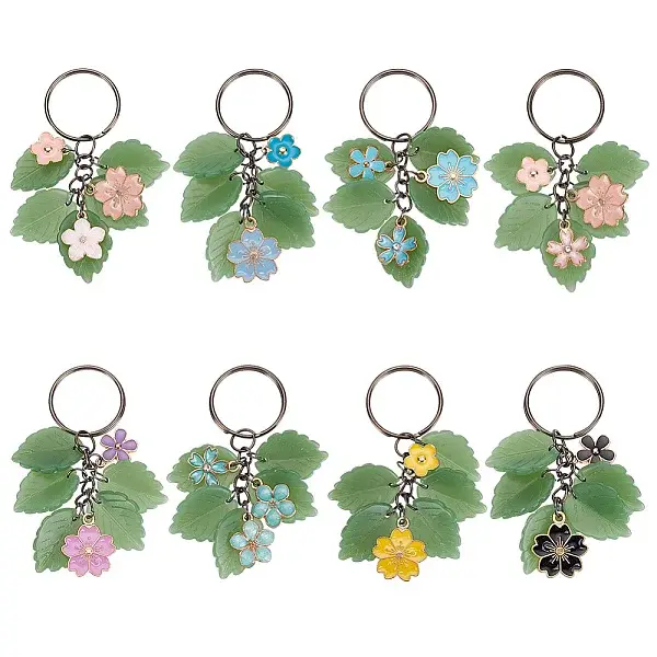 Flower Leaf Alloy Enamel & Glass Pendant Keychain