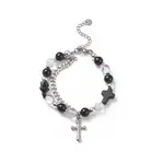 Natural & Synthetic Mixed Stone Beaded Bracelet with Cross Charm