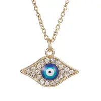 Alloy Crystal Rhinestone Cable Chain Blue Enamel Eye Pendant Necklaces for Women