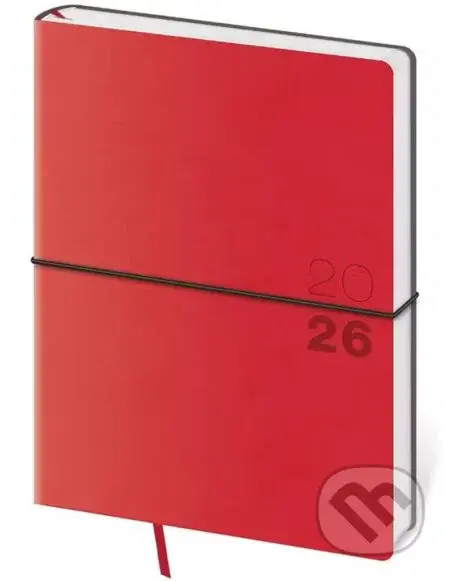 Týdenní diář 2026 B6 Flexio červený s gumičkou