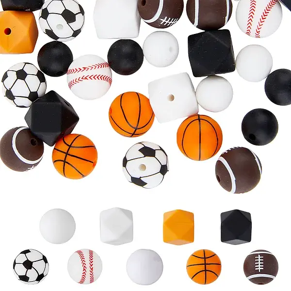 36Pcs 9 Style All Kinds of Sports Balls Silicone Beads
