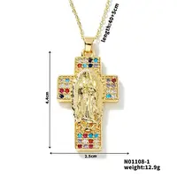 European and American Brass Pave Cubic Zirconis Virgin Mary Cross Pendant Necklaces