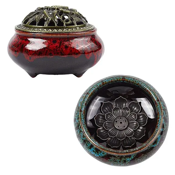 2Pcs 2 Colors Ceramic Incense Burners Holder