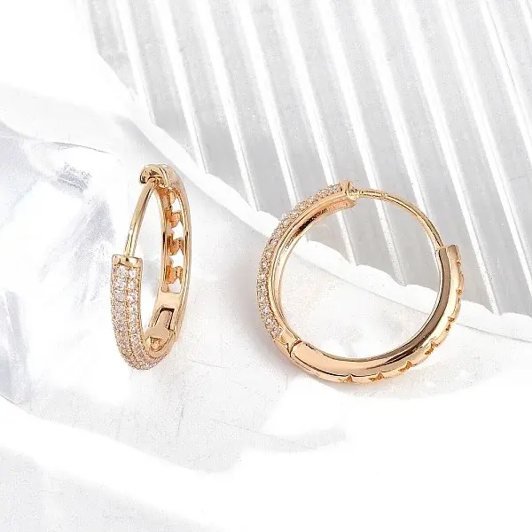 Brass Micro Pave Clear Cubic Zirconia Hoop Earrings
