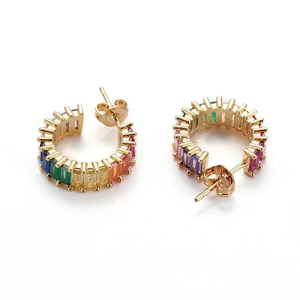 Brass Micro Pave Cubic Zirconia Stud Earrings