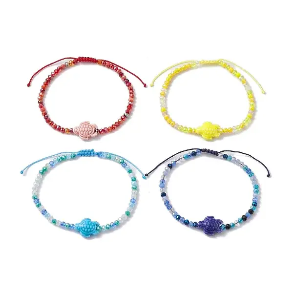 4Pcs 4 Colors Porcelain Braided Bead Anklets