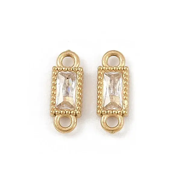 304 Stainless Steel Pave Clear Cubic Zirconia Rectangle Links Connector Charms