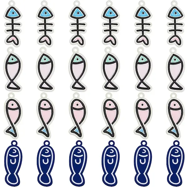 24Pcs 4 Colors Alloy Enamel Pendants