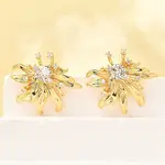 Flower Brass Micro Pave Cubic Zirconia Stud Earrings