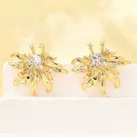 Flower Brass Micro Pave Cubic Zirconia Stud Earrings