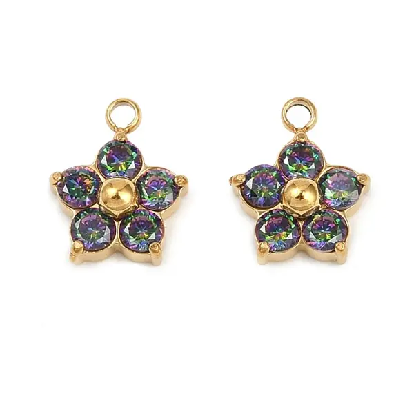 304 Stainless Steel Micro Pave Cubic Zirconia Charms