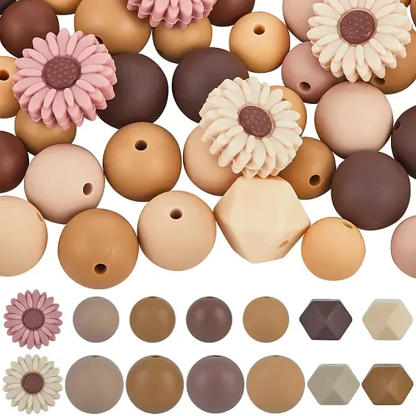 100Pcs 14 Styles Daisy Food Grade Eco-Friendly Focal Silicone Beads