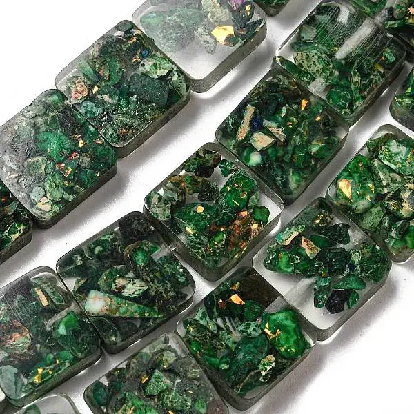 Dyed Natural Imperial Jasper with Resin Beads Strands