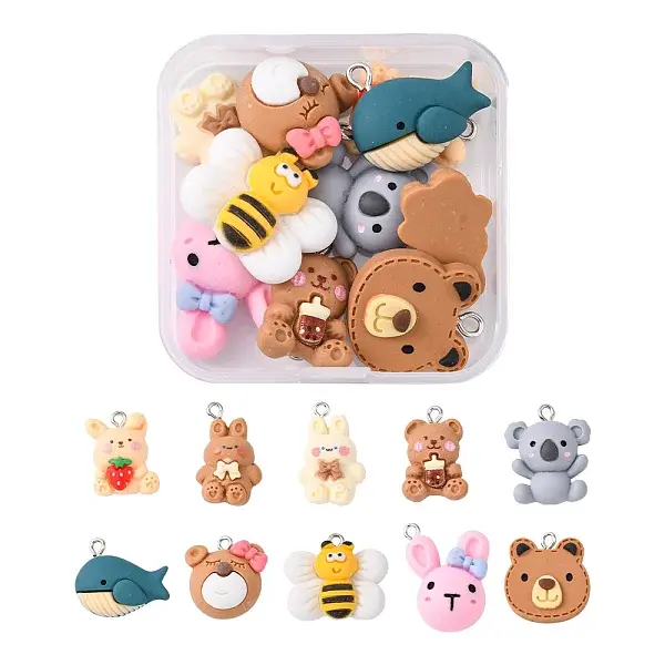10Pcs 10 Style Animal Resin Pendants