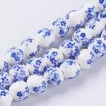 Handmade Flower Printed Porcelain Ceramic Beads Strands