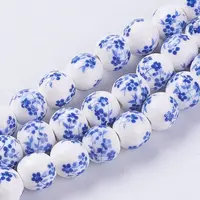 Handmade Flower Printed Porcelain Ceramic Beads Strands