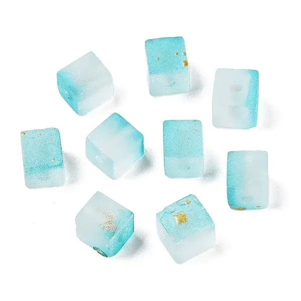 Frosted Glass Beads with Golden Glitter Powder