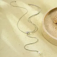 304 Stainless Steel Round Shell Pearl Pendant Lariat Necklaces for Women