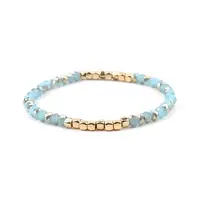 Gold-tone Miyuki Elastic Crystal Beaded Bracelet with Acrylic Tube Beads