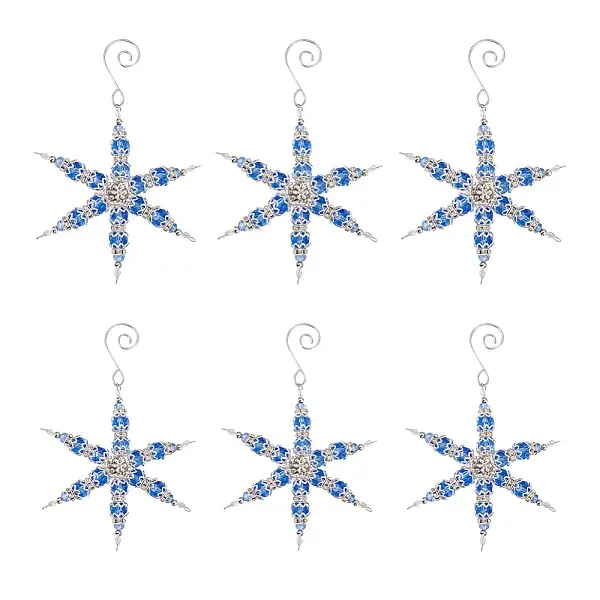 6Pcs Snowflake Glass & Alloy & Brass Pendant Decorations