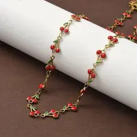 304 Stainless Steel Enamel Red Cherry Link Chain Necklaces for Women