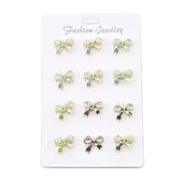 12Pcs 6 Colors Bowknot Alloy Rhinestone Brooches for Backpack Clothes