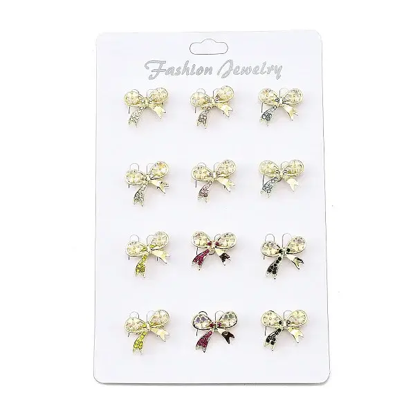 12Pcs 6 Colors Bowknot Alloy Rhinestone Brooches for Backpack Clothes