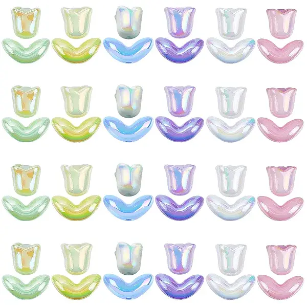 48Pcs 12 Styles UV Plated Acrylic Beads