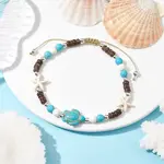 Starfish & Tortoise Synthetic Turquoise Braided Bead Anklets
