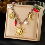 304 Stainless Steel & Plastic Hot Pepper Cherry Pendant Cotton Cord Necklaces for Women