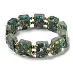Dyed Natural Imperial Jasper with Resin Beaded Stretch Bracelets