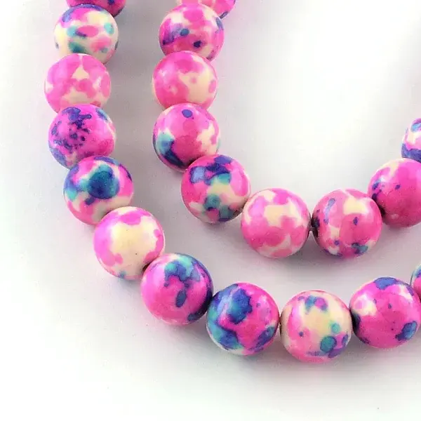 Dyed Natural Ocean White Jade Round Bead Strands
