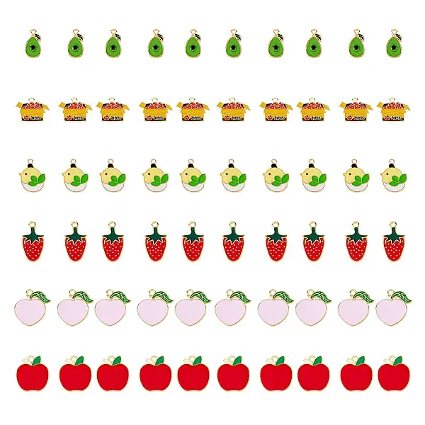 60Pcs 6 Style Alloy Enamel Pendants