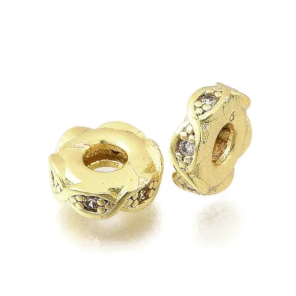 Brass Micro Pave Clear Cubic Zirconia Beads
