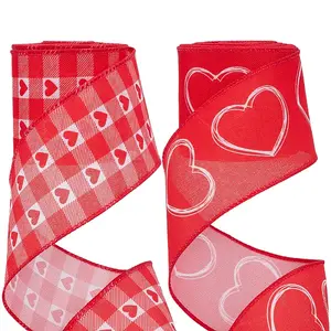 2 Rolls 2 Styles 5 Yards Valentine's Day Polyester Heart Printed Ribbon for Sewing Decoration