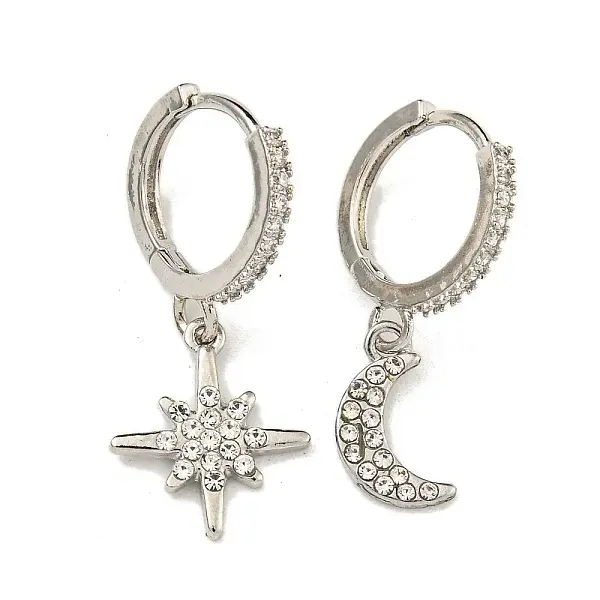 Clear Cubic Zirconia Star & Moon Asymmetrical Earrings