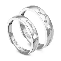 Adjustable Rhodium Plated 925 Sterling Silver Couple Rings