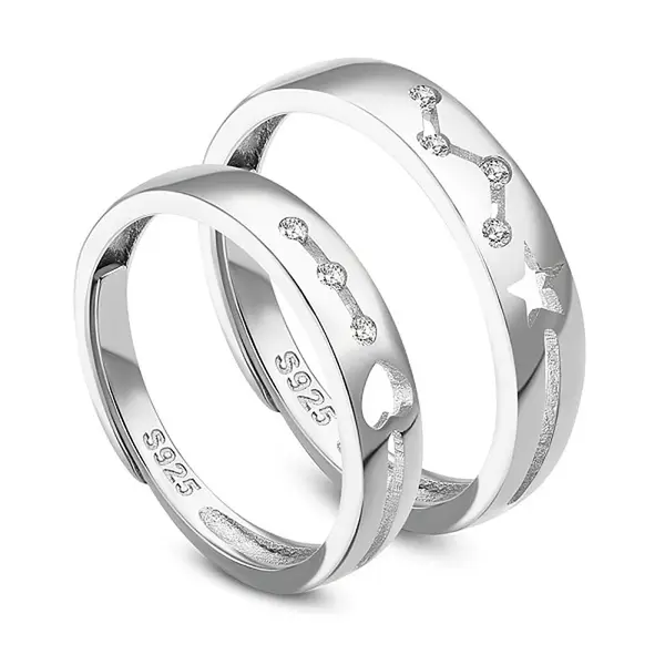 Adjustable Rhodium Plated 925 Sterling Silver Couple Rings
