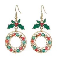 Christmas Wreath Electroplated Glass Bead Dangle Earrings