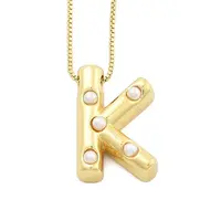 Brass & Plastic Pearl Letter Pendant Box Chain Necklaces for Women