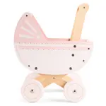 New Classic Toys Dřevěný kočárek pro panenky s polštářkem a peřinkou - růžový