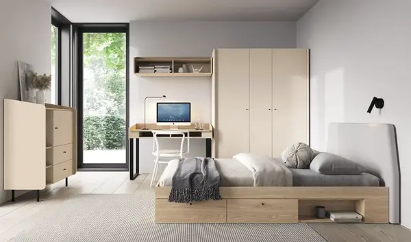 Dětský pokoj Alessio 1 Barva korpusu + barva dveří: Pískově béžová / Dub olejovaný